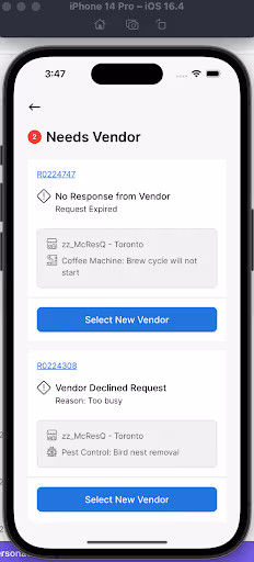 Needs Vendor card